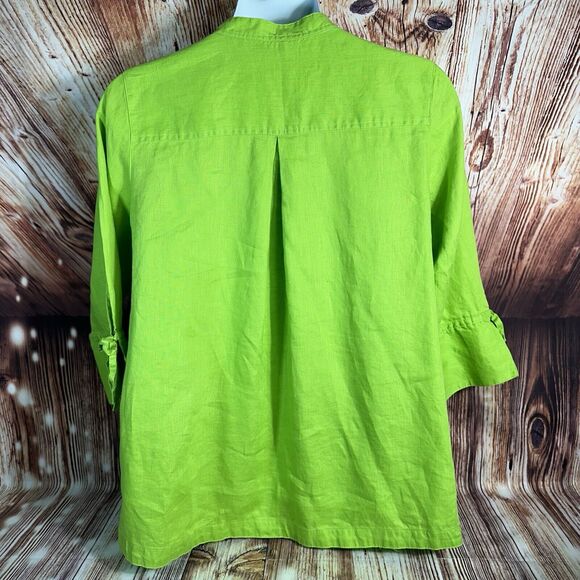 John Mark Size Large 100% Linen Top Green Boho Tunic Button Shirt 3/4 Sleeves - Picture 2 of 10